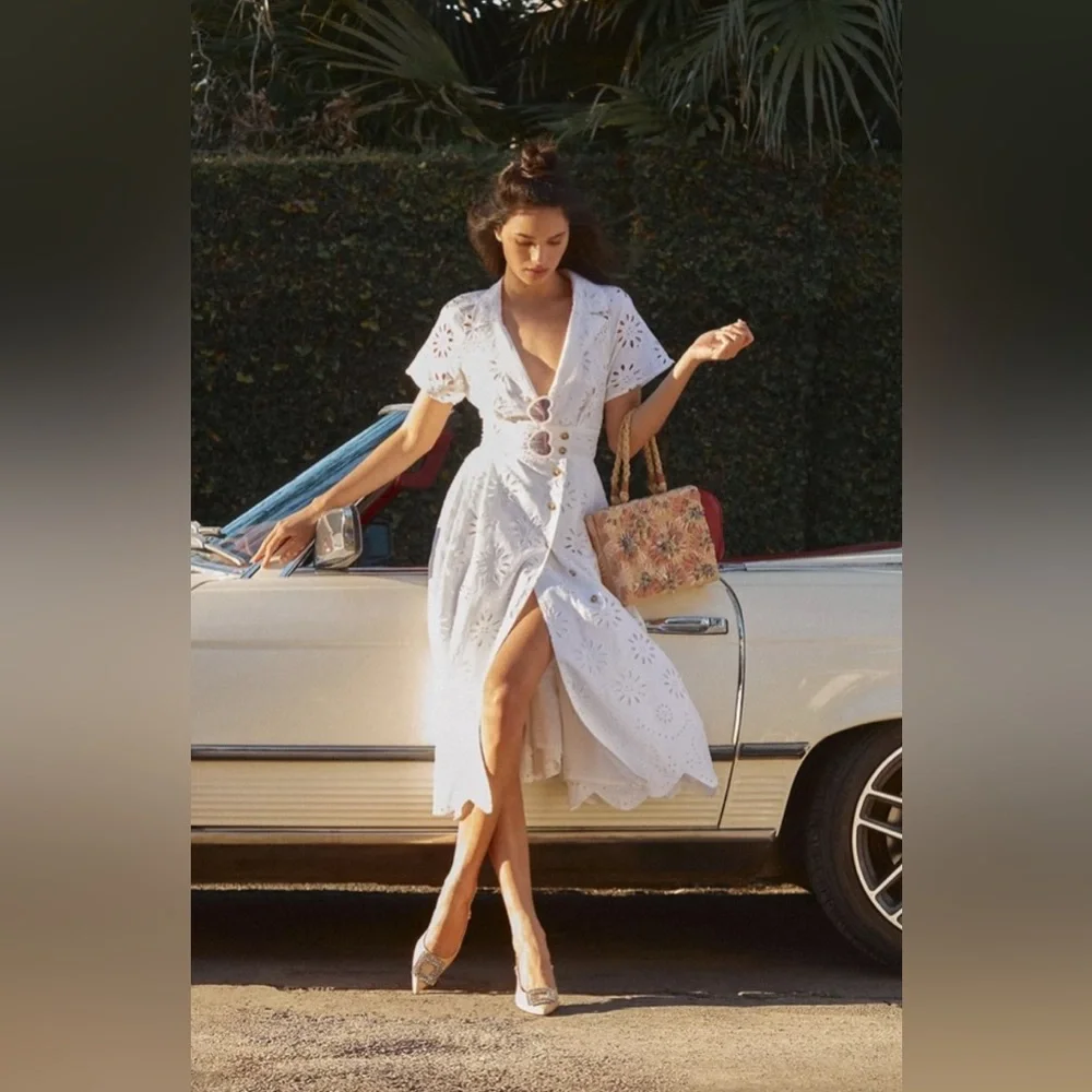 Anthropologie Eyelet Shirt Midi Dress, SMALL NWOT - Picture 1 of 10